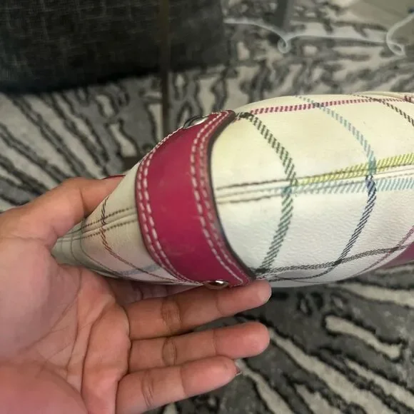 Coach Women's Plaid Tattersall Shoulder Bag - White and Pink - Picture 6 of 13